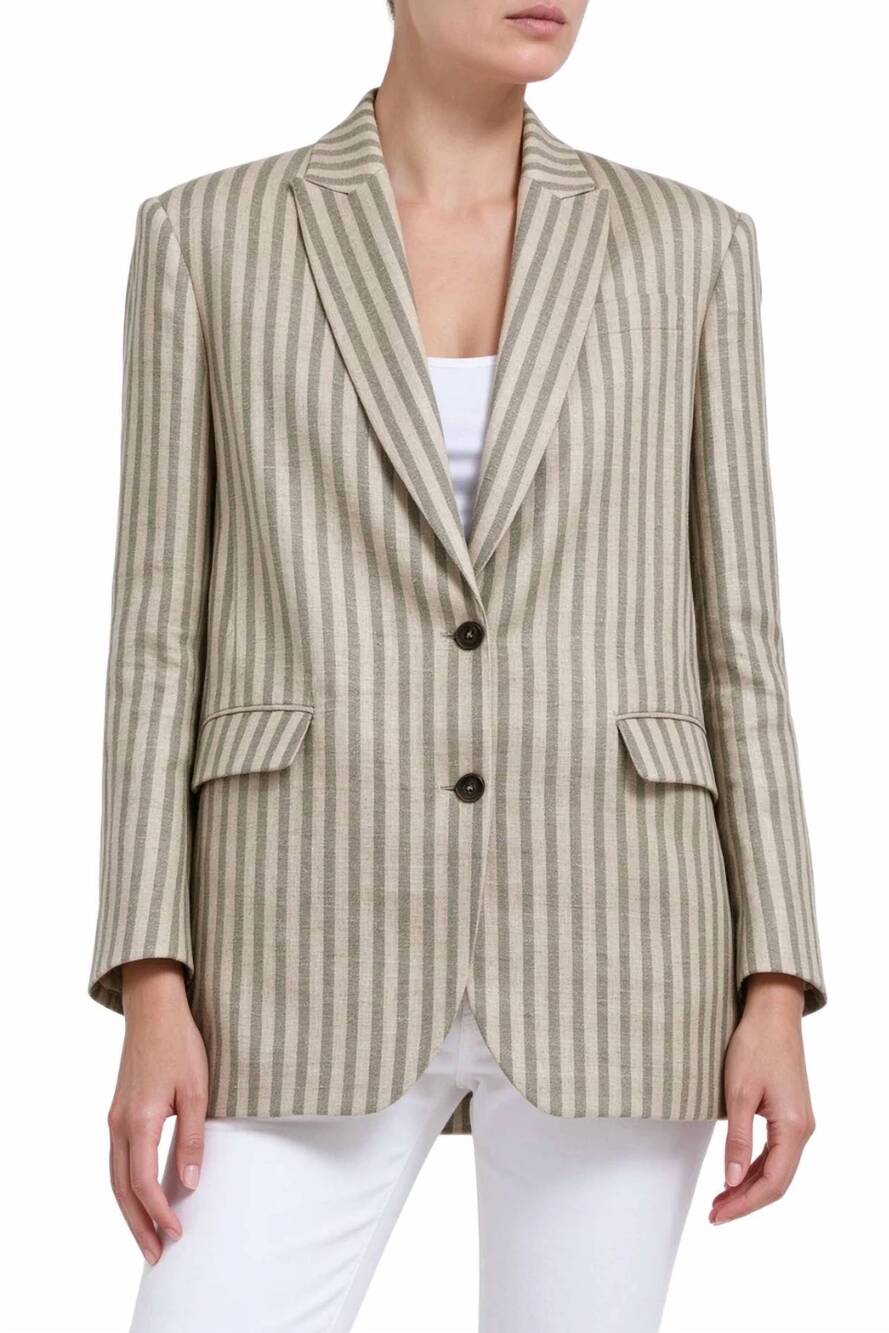 NEW BRUNELLO CUCINELLI women's striped pocket blazer in beige